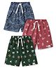 Teddy Sinker Knit Knee Length Tropical Theme Printed Shorts Pack Of 3 - Green Blue & Wine