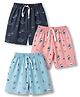 Teddy Sinker Knit Knee Length Shorts with Dino Print Pack of 3 - Sky Blue Charcoal & Pink