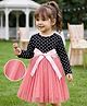 Mark & Mia Full Sleeves Fit & Flare Party Frock with Polka Dot Print  & Bow Applique - Black & Pink
