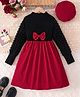 Mark & Mia Full Sleeves Fit & Flare Solid Colour Party Frock with Bow Applique - Red