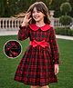 Mark & Mia Full Sleeves Frock with Peter Pan Collar Checks & Bow - Red