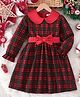 Mark & Mia Full Sleeves Frock with Peter Pan Collar Checks & Bow - Red