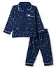 Teddy Sinker Knit Full Sleeves Shirt & Pyjama Co-ords Night Suit With Star Print - Navy Blue