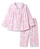 Teddy Sinker Knit Full Sleeves Top & Pyjama Co-ords Night Suit With Snow Man Print - Pink