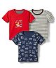 Junior Star Pack Of 3 Half Sleeves Striped & Construction Vehicles Printed Tees - Multi Colour
