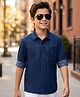 Pine Kids Denim Woven Full Sleeves Solid Shirt with Pockets - Navy
