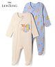 Babyoye Disney Interlock Knit Full Sleeves Sleep Suit with Lion King Graphic Pack of 2 - Beige & Blue