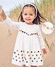 Babyoye Cotton Woven Frock with Solid Dyed Full Peasent Sleeves and Floral Embroidery - White