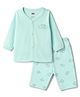 Simply Sinker Knit Full Sleeves T-Shirt & Pyjama Night Suit with Elephant Print- Aqua