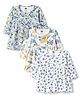 Simply Cotton Knit Full Sleeves Floral Printed Frocks Pack Of 3 - White & Blue