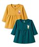 Simply Cotton Knit Full Sleeves Bunny Printed Frocks Pack of 2 - Mustard & Dark Green