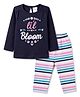 Simply Sinker Knit Full Sleeves Text Printed Top & Striped Pant Set - Navy Blue
