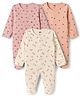 Simply Interlock Knit Full Sleeves Footed Sleepsuit with Floral Print Pack of 3 - Peach