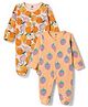 Simply Interlock Knit Full Sleeves Footed Sleepsuit with Fruits Print Pack of 2- Orange