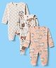Simply Interlock Knit Full Sleeves Footed Sleepsuit with Animals Print Pack of 3 - White