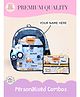 Rosada 14.5 Inches DIY Blue Truck School Bag Medium & Double Zip Pencil Pouch Combo With Keychain - Multicolour