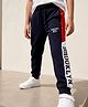 Pine Kids Knit Full Length  Lounge Pant with Cut & Sew Design & Text Print - Navy