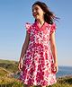 Pine Kids Cotton Woven One Piece Dress with Sleeveless and Floral Print in Dark Pink for 6-7 Years