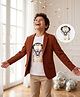 Pine Kids Cotton Mix Knit Full Sleeves Blazer & Lion Printed T-Shirt - Brown