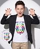 Pine Kids Cotton Mix Woven Full Sleeves Blazer With Text & Lion Printed T-Shirt - Black