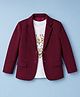 Pine Kids Cotton Mix Knit Full Sleeves Solid Blazer With Lion & Text Printed Inner Tee - Maroon