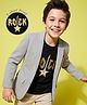 Pine Kids Cotton Mix Knit Full Sleeves Solid Blazer With Text Printed Inner Tee - Grey