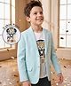 Pine Kids Cotton Mix Knit Full Sleeves Solid Blazer With Lion & Text Printed Inner Tee - Light Blue