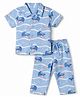 Doodle Poodle 100% Cotton Single Jersey Knit Half Sleeves Co-Ords Shirt & Pyjama Night Suit with Whale Print - Blue
