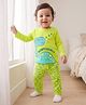 Doodle Poodle 100% Cotton Knit Full Sleeves Dino Printed T-Shirt & Pajama Night Suit - Neon Green