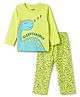 Doodle Poodle 100% Cotton Knit Full Sleeves Dino Printed T-Shirt & Pajama Night Suit - Neon Green