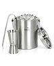 Unify 3 Pieces Stainless Steel Double Wall Ice Bucket Set (1 Litre) with Lid, Ice Tongs & 30/60 ml Peg Measurer | Insulated Ice Bucket for Home Bar, Parties & Cocktails, Bar Accessories