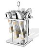 Parage 24 Karat Gold Plated on Handle Sapphire 25 Pieces Luxury Stainless Steel Golden Cutlery Set - 6 Tea Spoons, 6 Dinner Spoons, 6 Table Forks, 6 Table Spoons, 1 Stand for Home Kitchen Dining table
