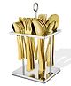 Parage 25 Pieces PVD Gold Luxury Stainless Steel Sapphire Golden Cutlery Set - 6 Tea Spoons, 6 Dinner Spoons, 6 Table Forks, 6 Table Spoons, 1 Stand | Perfect for Home, Kitchen, Dining Table & Gifting