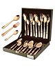Parage 18 Pieces Premium Stainless Steel Golden Cutlery Set, Home & Kitchen with Gift Box, PVD Rose Gold (6 Pieces Each Table Spoons, Table Forks & Tea Spoons) with Leatherite Box