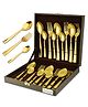 Parage 24 Pieces Premium Stainless Steel Golden Cutlery Set, Home & Kitchen with Gift Box, PVD Gold (6 Pieces Each Table Spoons, Table Forks, Dinner Spoons & Tea Spoons) with Leatherite Box