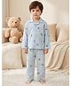 Rare Juniors Cotton Woven Full Sleeves Teddy Bear Face Printed Coordinating Shirt & Pajama Night Suit - Sky Blue