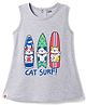 Pink Rabbit Sinker Knit Sleeveless Cat Surf Printed Frock - Grey