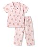 Pink Rabbit Sinker Knit Half Sleeves Shirt & Pyjama Co-Ord Night Suit With Bunny Print - Peach