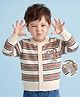 Babyoye 100% Cotton Jacquard Knit Full Sleeves Front Open Sweater with Stripes & Koala Design - Beige