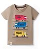 Pink Rabbit Sinker Knit Half Sleeves Vehicles Printed T-Shirt - Beige