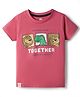 Pink Rabbit Sinker Knit Half Sleeves Animals & Text Printed T-Shirt - Red