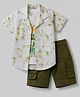 Dapper Dudes Cotton Knit Half Sleeves Printed Shirt & Shorts Set With T-Shirt - Olive Green