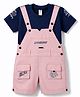 Dapper Dudes Woven Half Sleeves Tee With Typography Printed Dungaree - Purple