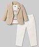 Dapper Dudes Cotton Knit Printed Party T-Shirt & Pant With Checks Blazer - Orange
