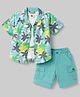 Dapper Dudes Cotton Knit Half Sleeves Floral Printed Shirt & Shorts Set With T-Shirt - Light Green