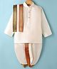 Dapper Dudes Cotton Mixes Woven Full Sleeves Solid Kurta & Dhoti Set With Angavastram -OffWhite