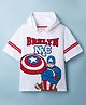 Pine Kids Marvel Cotton Single Jersey Knit Drop Shoulder Hooded T-Shirt with Half Sleeves and Captain America Print - White