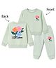 Smarty Girls Fleece Knit Full Sleeves Sweatshirt & Pant Set With Floral Print - Green