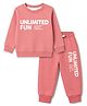 Smarty Girls Fleece Knit Full Sleeves Sweatshirt & Pant Winter Wear Suit With Text Print - Pink