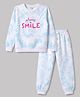 Smarty Girls Fleece Woven Full Sleeves Sweatshirt & Pant Tie & Dye Effect Winter Wear Suit With Text Print - Light Blue